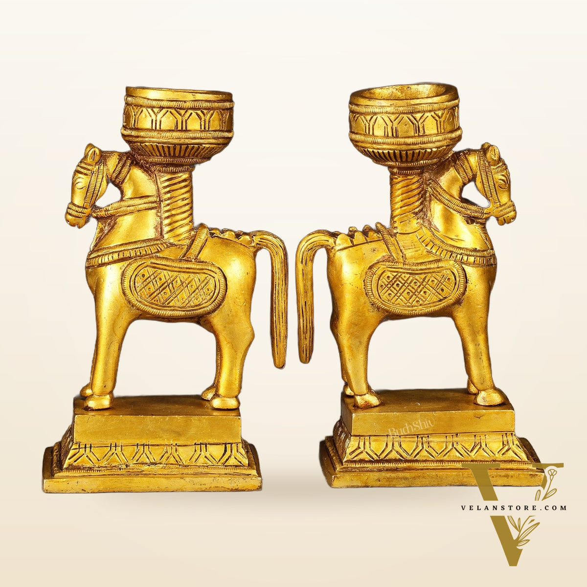 Pure Brass Pair of Horse Candle Holders 5.5"