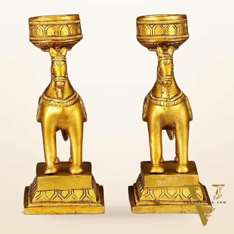 Pure Brass Pair of Horse Candle Holders 5.5"