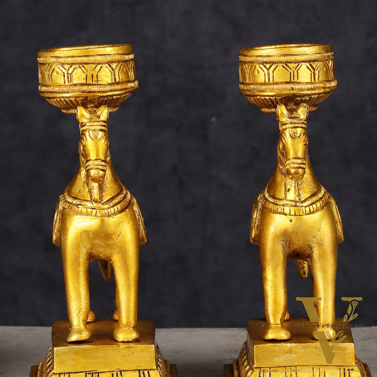 Pure Brass Pair of Horse Candle Holders 5.5"