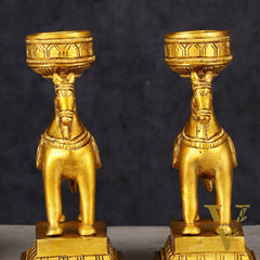 Pure Brass Pair of Horse Candle Holders 5.5"