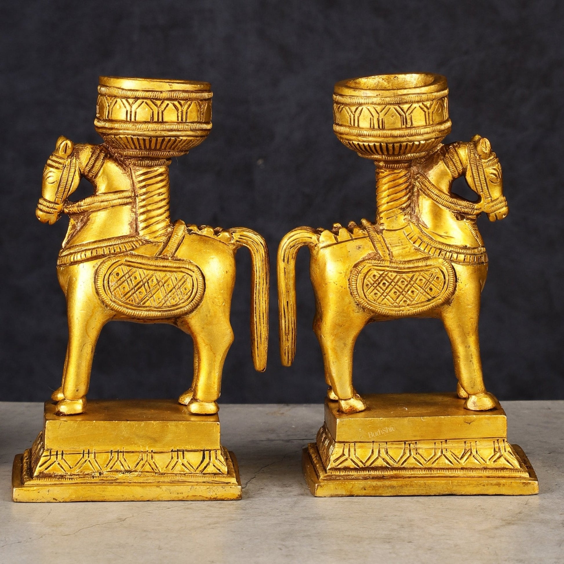 Pure Brass Pair of Horse Candle Holders 5.5"