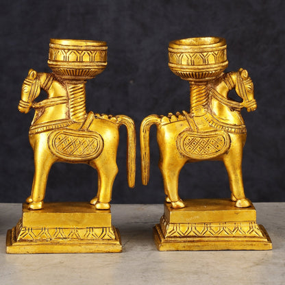 Pure Brass Pair of Horse Candle Holders 5.5"