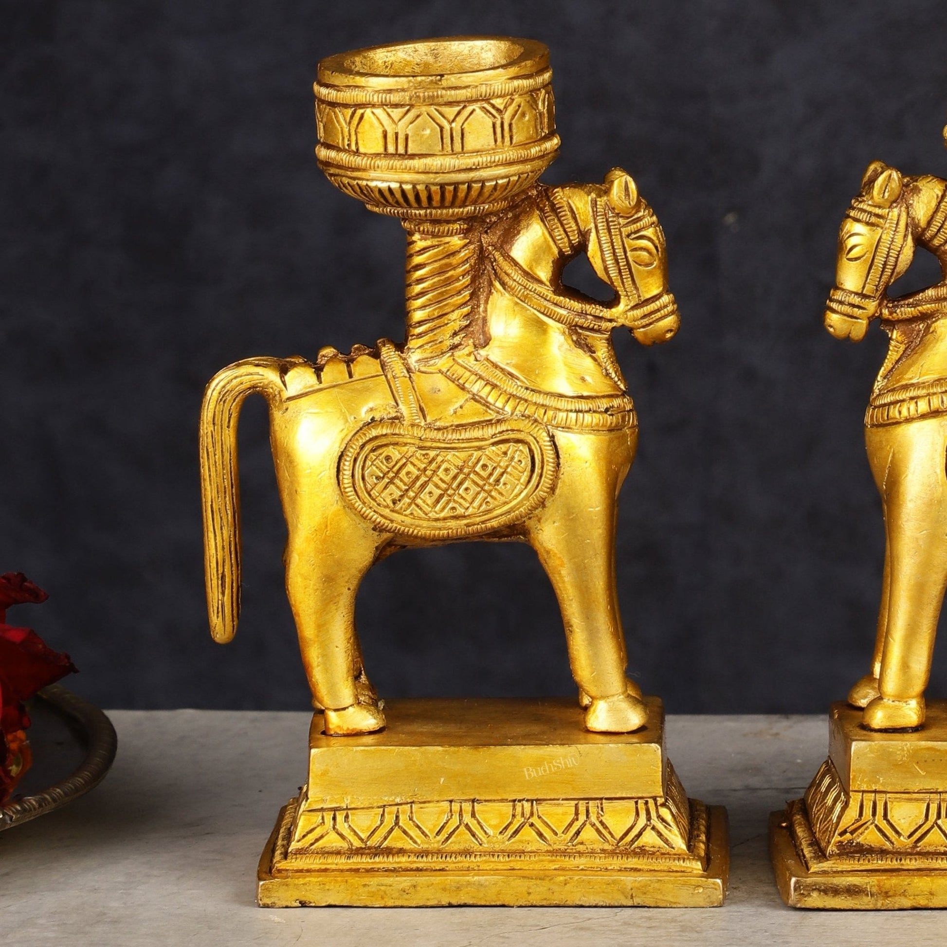 Pure Brass Pair of Horse Candle Holders 5.5"
