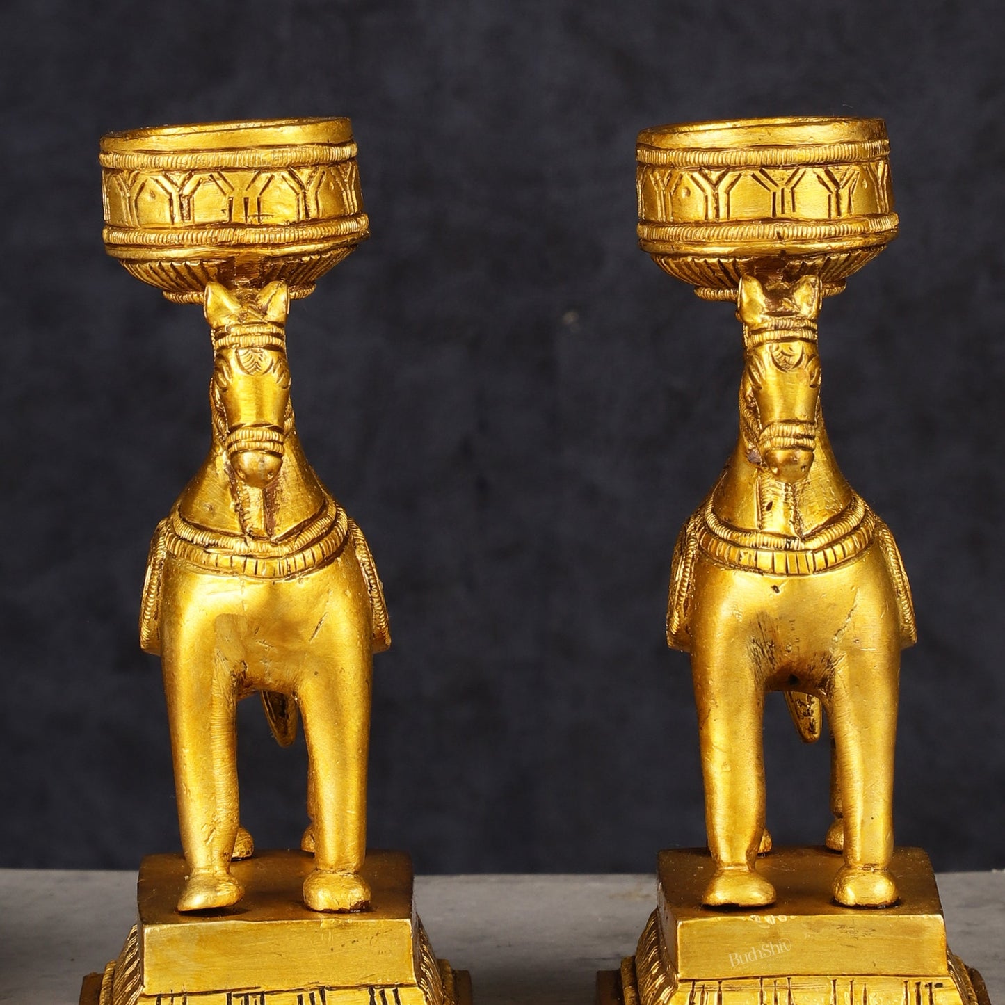 Pure Brass Pair of Horse Candle Holders 5.5"