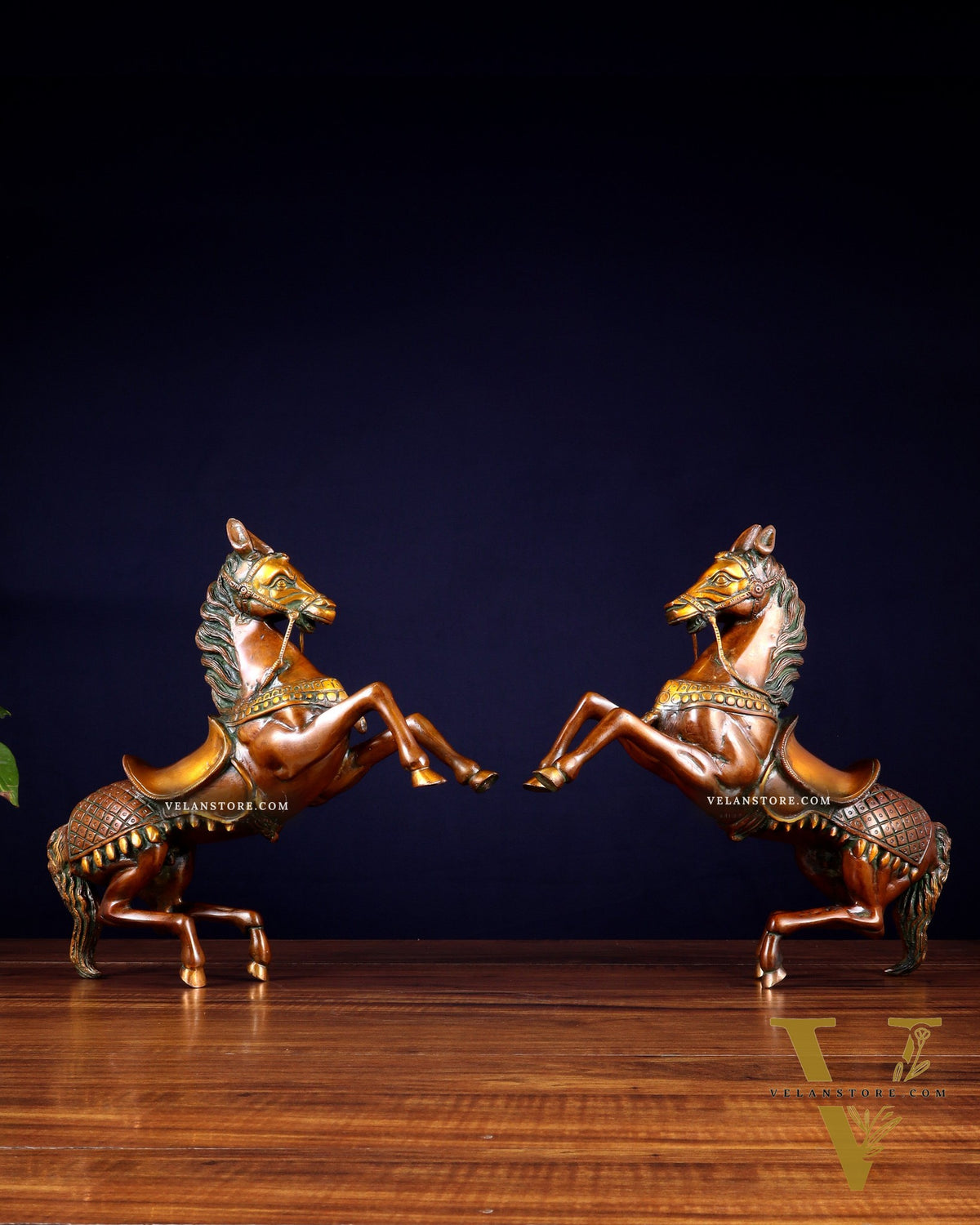 Pure Brass Pair of Horses with Raised Legs – Vintage Tone 11.5 inch each