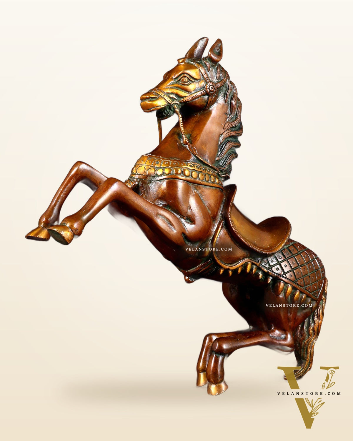 Pure Brass Pair of Horses with Raised Legs – Vintage Tone 11.5 inch each