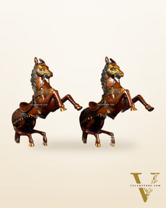 Pure Brass Pair of Horses with Raised Legs – Vintage Tone 11.5 inch each