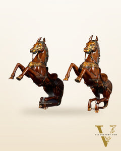 Pure Brass Pair of Horses with Raised Legs – Vintage Tone 11.5 inch each