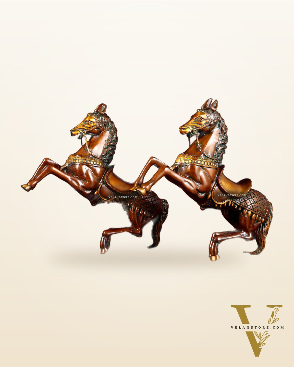 Pure Brass Pair of Horses with Raised Legs – Vintage Tone 11.5 inch each