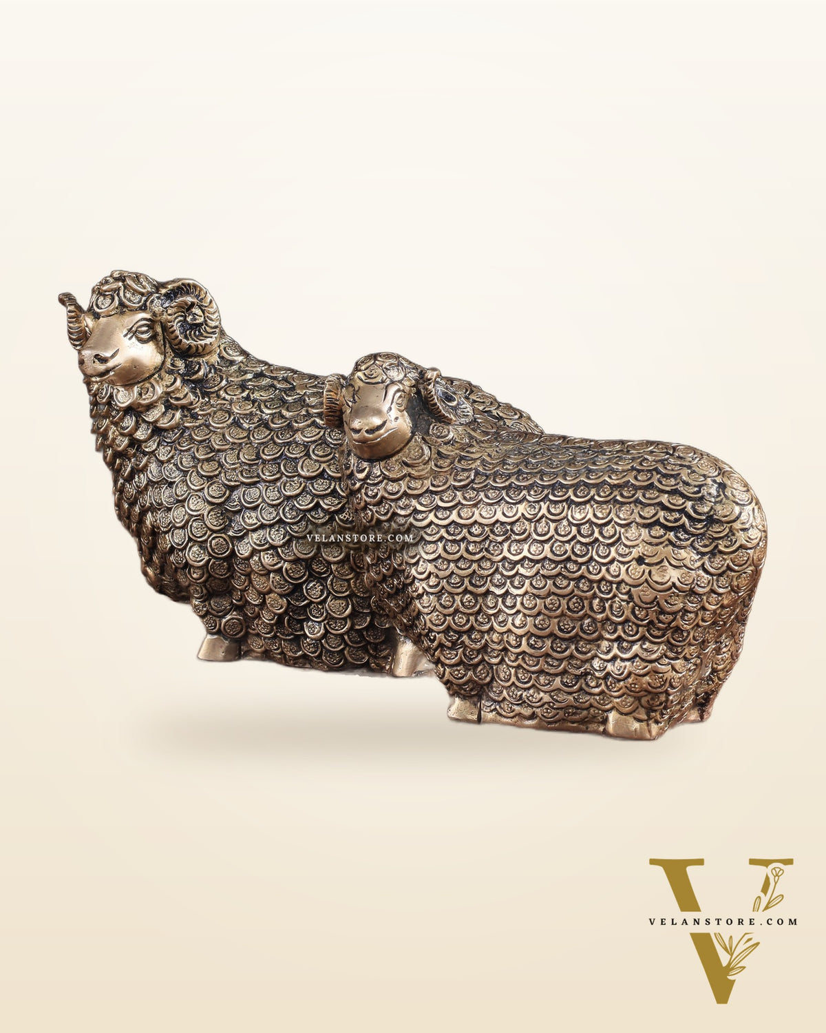 Pure Brass Pair of Intricately Carved Sheep Figurines (Vastu Recommended)