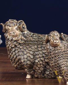 Pure Brass Pair of Intricately Carved Sheep Figurines (Vastu Recommended)