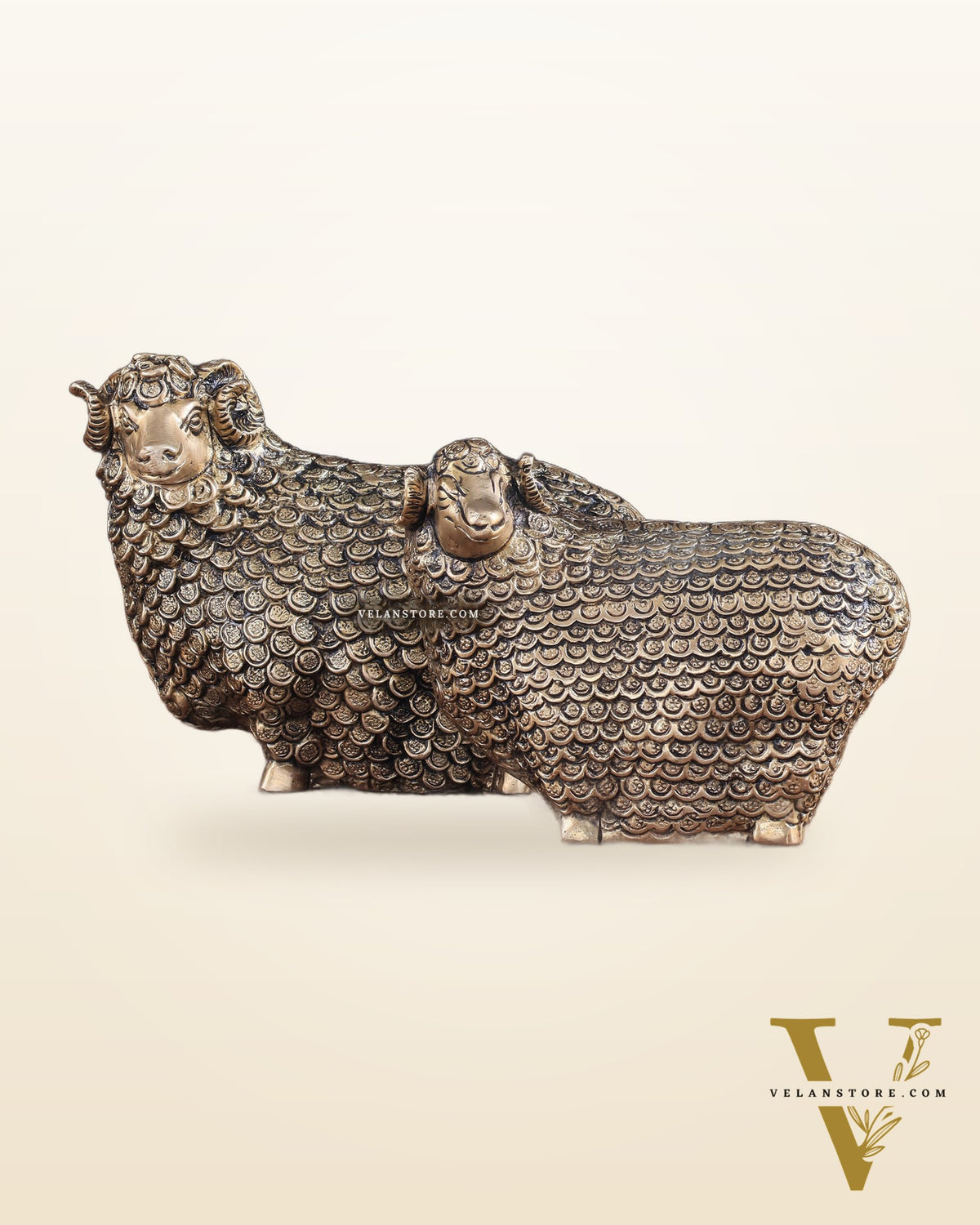 Pure Brass Pair of Intricately Carved Sheep Figurines (Vastu Recommended)