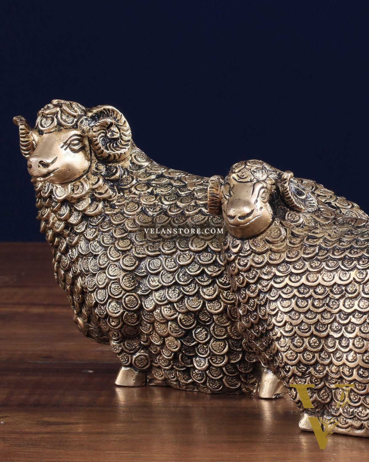 Pure Brass Pair of Intricately Carved Sheep Figurines (Vastu Recommended)