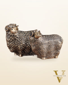 Pure Brass Pair of Intricately Carved Sheep Figurines (Vastu Recommended)