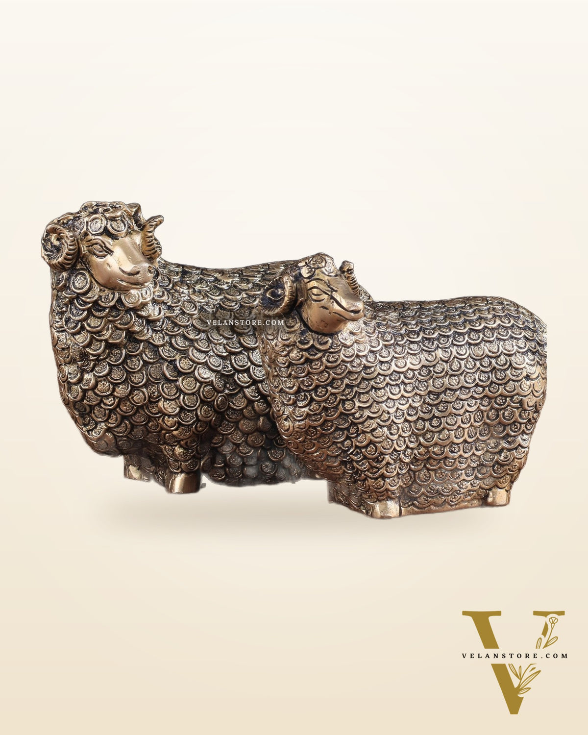 Pure Brass Pair of Intricately Carved Sheep Figurines (Vastu Recommended)