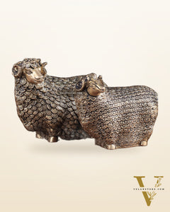 Pure Brass Pair of Intricately Carved Sheep Figurines (Vastu Recommended)