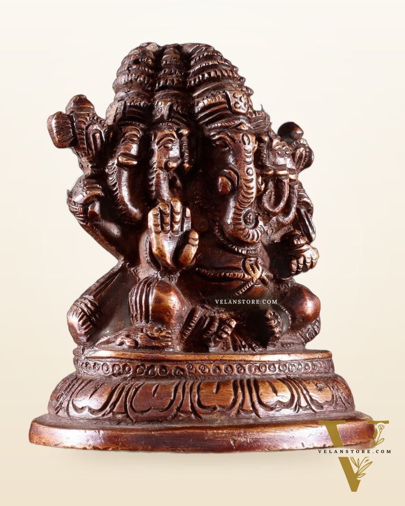 Pure Brass Panchmukhi Ganapati Idol 3.5"