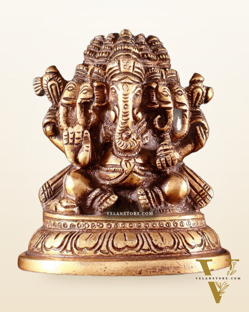 Pure Brass Panchmukhi Ganapati Idol 3.5"