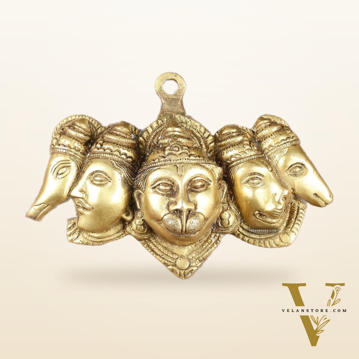 Pure Brass Panchmukhi Hanuman 5 Faces Wall Hanging – 4.5 Inch