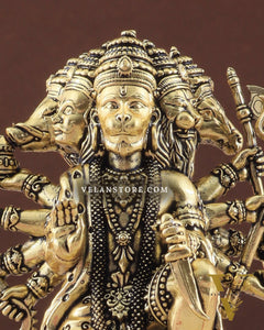 Pure Brass Panchmukhi Hanuman Idol - 4 inch golden tone