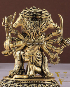 Pure Brass Panchmukhi Hanuman Idol - 4 inch golden tone