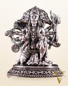 Pure Brass Panchmukhi Hanuman Idol - 4.5 inch silver plated