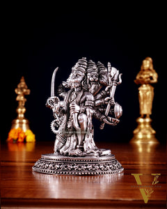 Pure Brass Panchmukhi Hanuman Idol - 4.5 inch silver plated