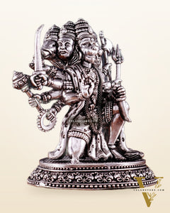 Pure Brass Panchmukhi Hanuman Idol - 4.5 inch silver plated