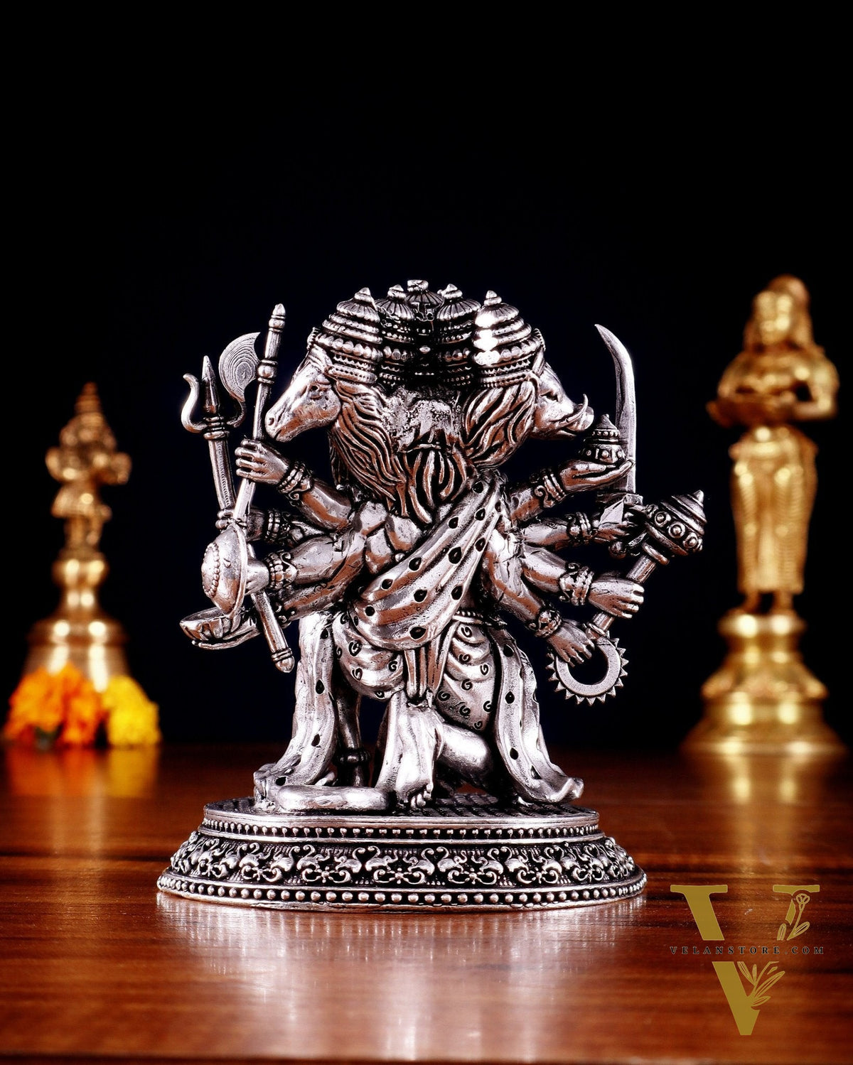 Pure Brass Panchmukhi Hanuman Idol - 4.5 inch silver plated