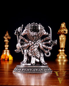 Pure Brass Panchmukhi Hanuman Idol - 4.5 inch silver plated