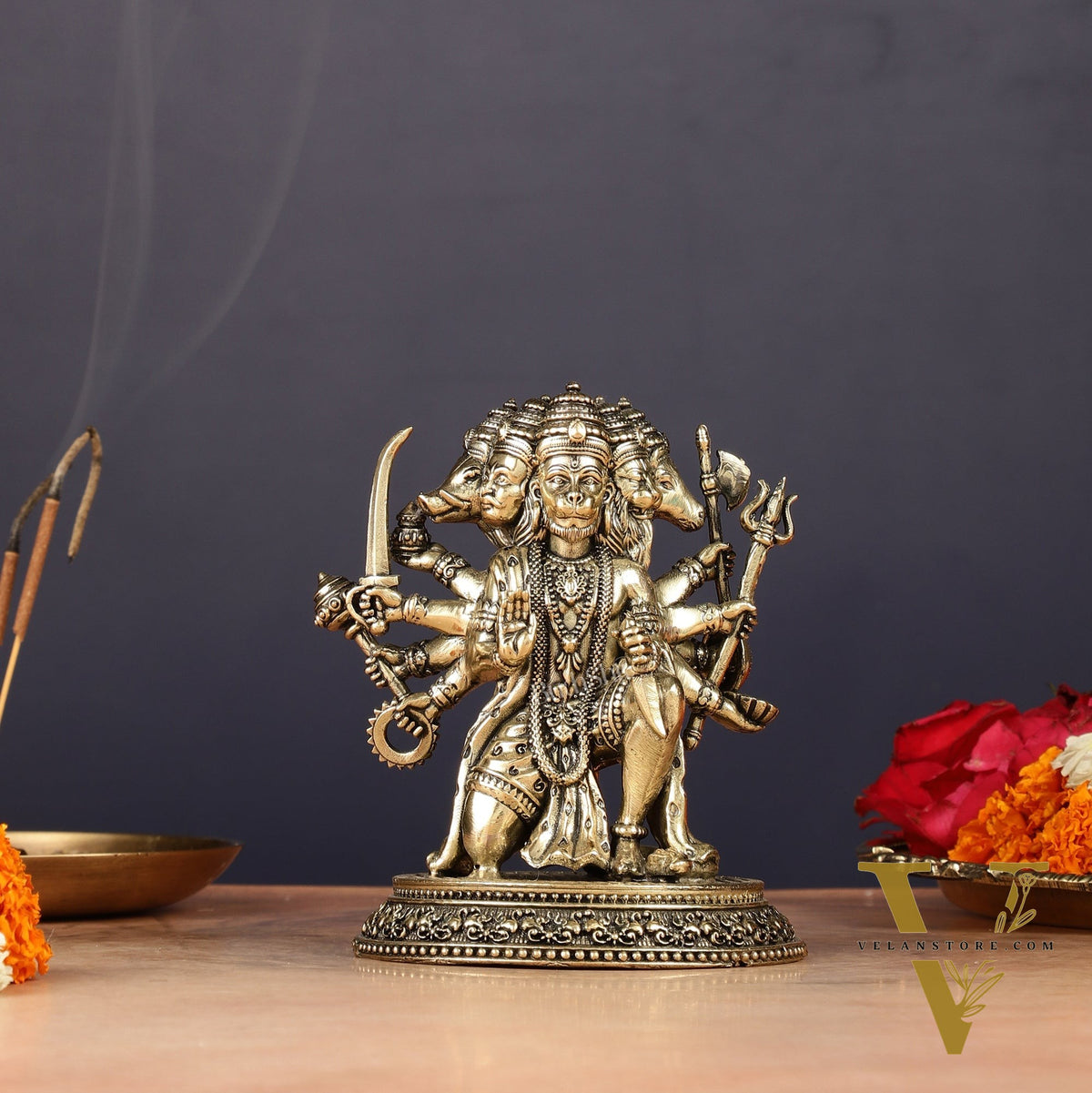 Pure Brass Panchmukhi Hanuman Idol - 4.5 inch