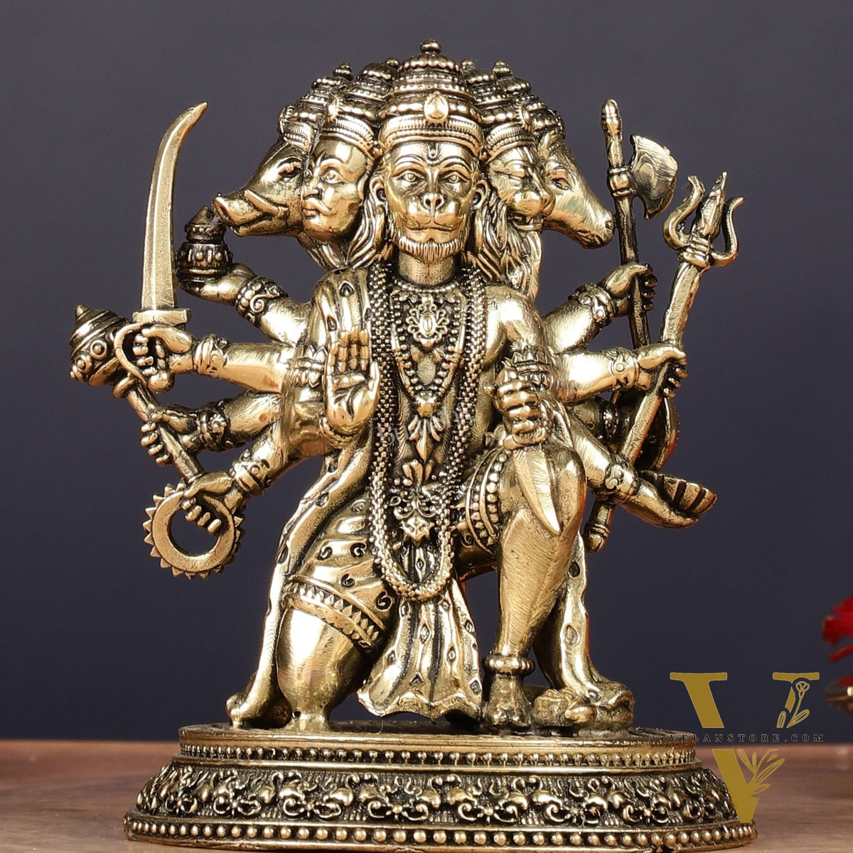 Pure Brass Panchmukhi Hanuman Idol - 4.5 inch