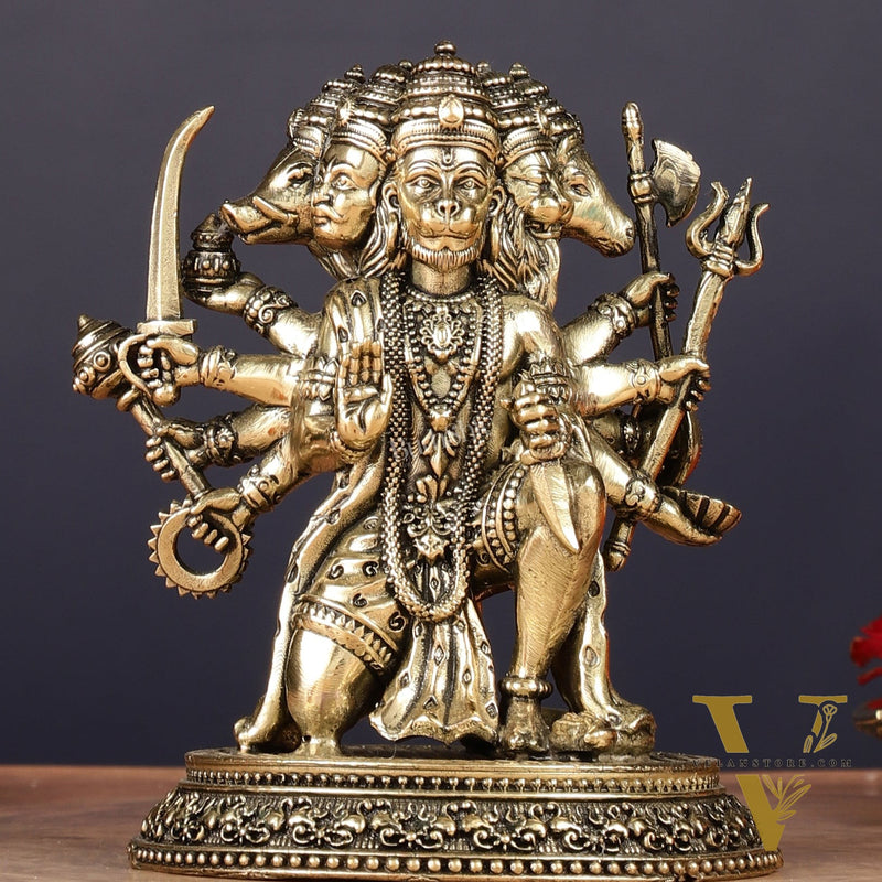 Pure Brass Panchmukhi Hanuman Idol - 4.5 inch