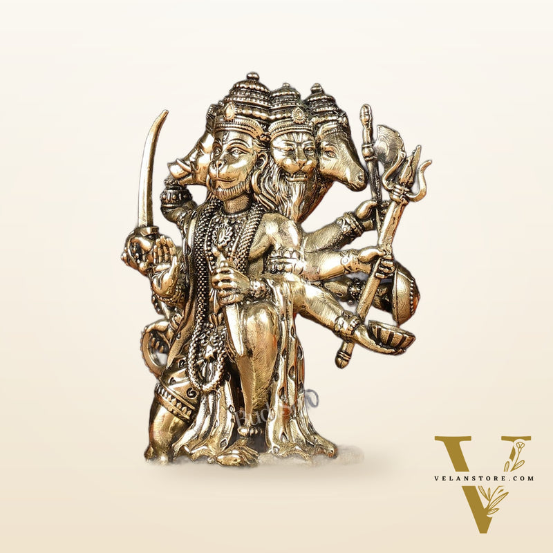 Pure Brass Panchmukhi Hanuman Idol - 4.5 inch
