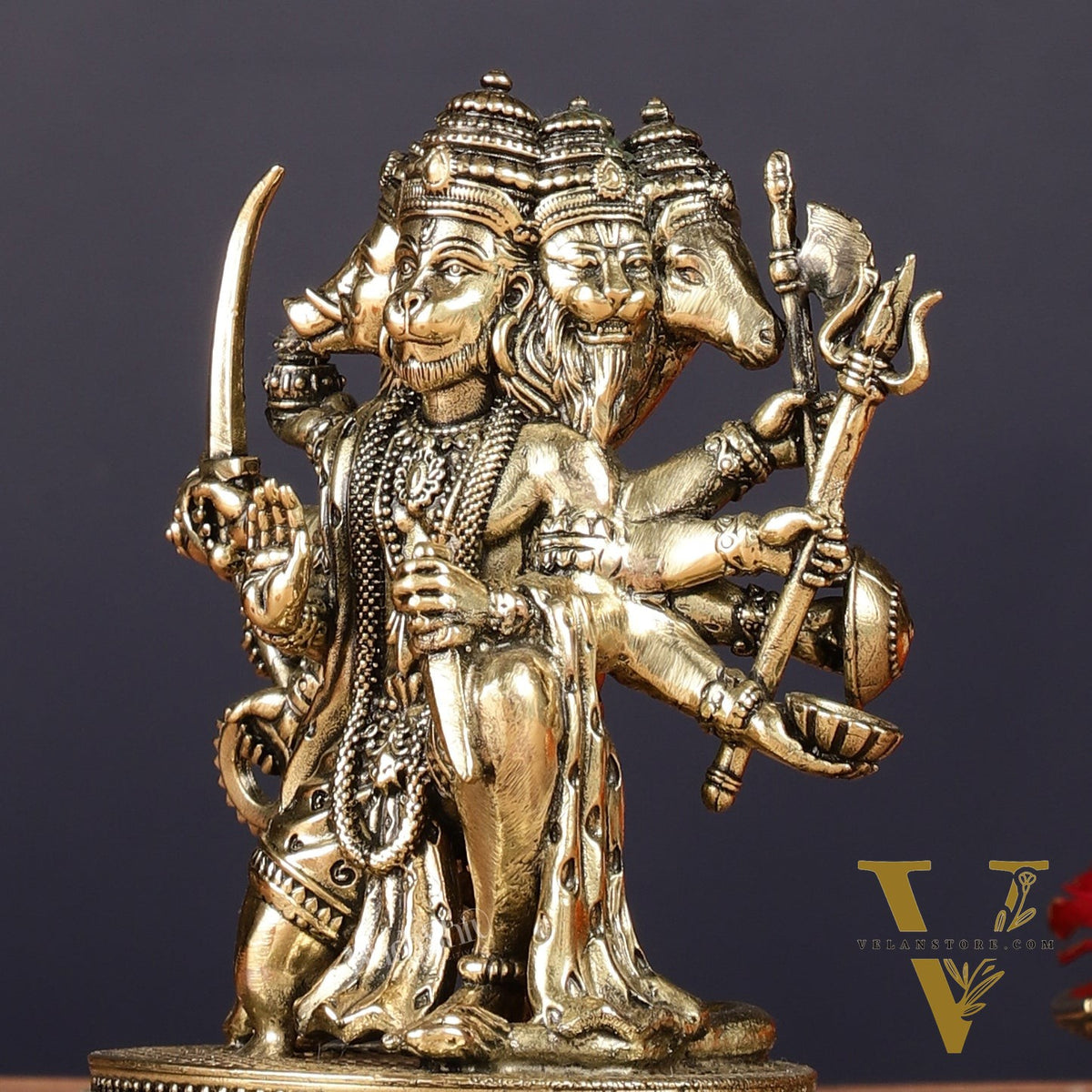 Pure Brass Panchmukhi Hanuman Idol - 4.5 inch