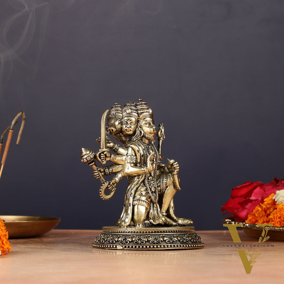 Pure Brass Panchmukhi Hanuman Idol - 4.5 inch