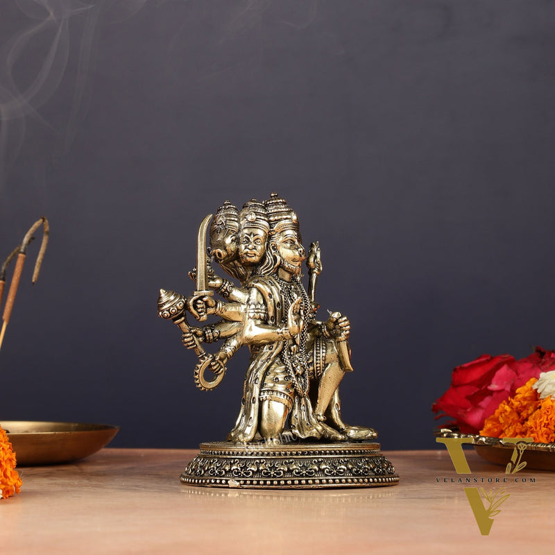 Pure Brass Panchmukhi Hanuman Idol - 4.5 inch