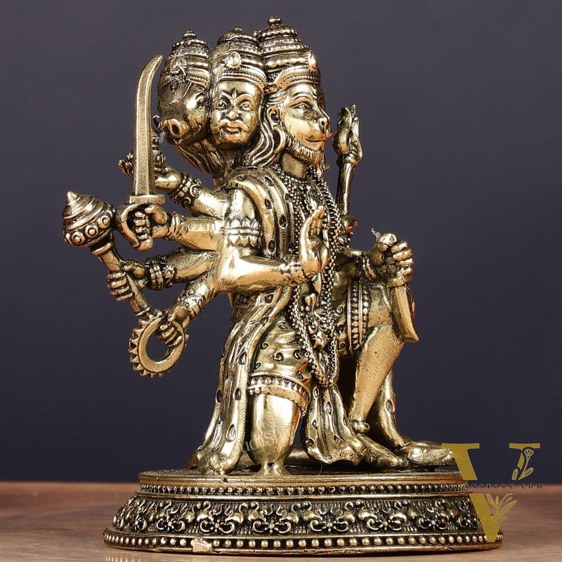 Pure Brass Panchmukhi Hanuman Idol - 4.5 inch