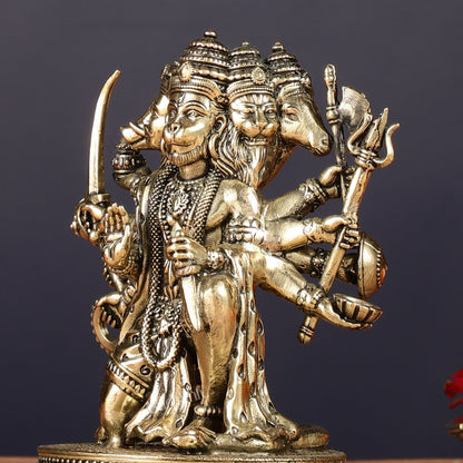 Pure Brass Panchmukhi Hanuman Idol - 4.5 inch