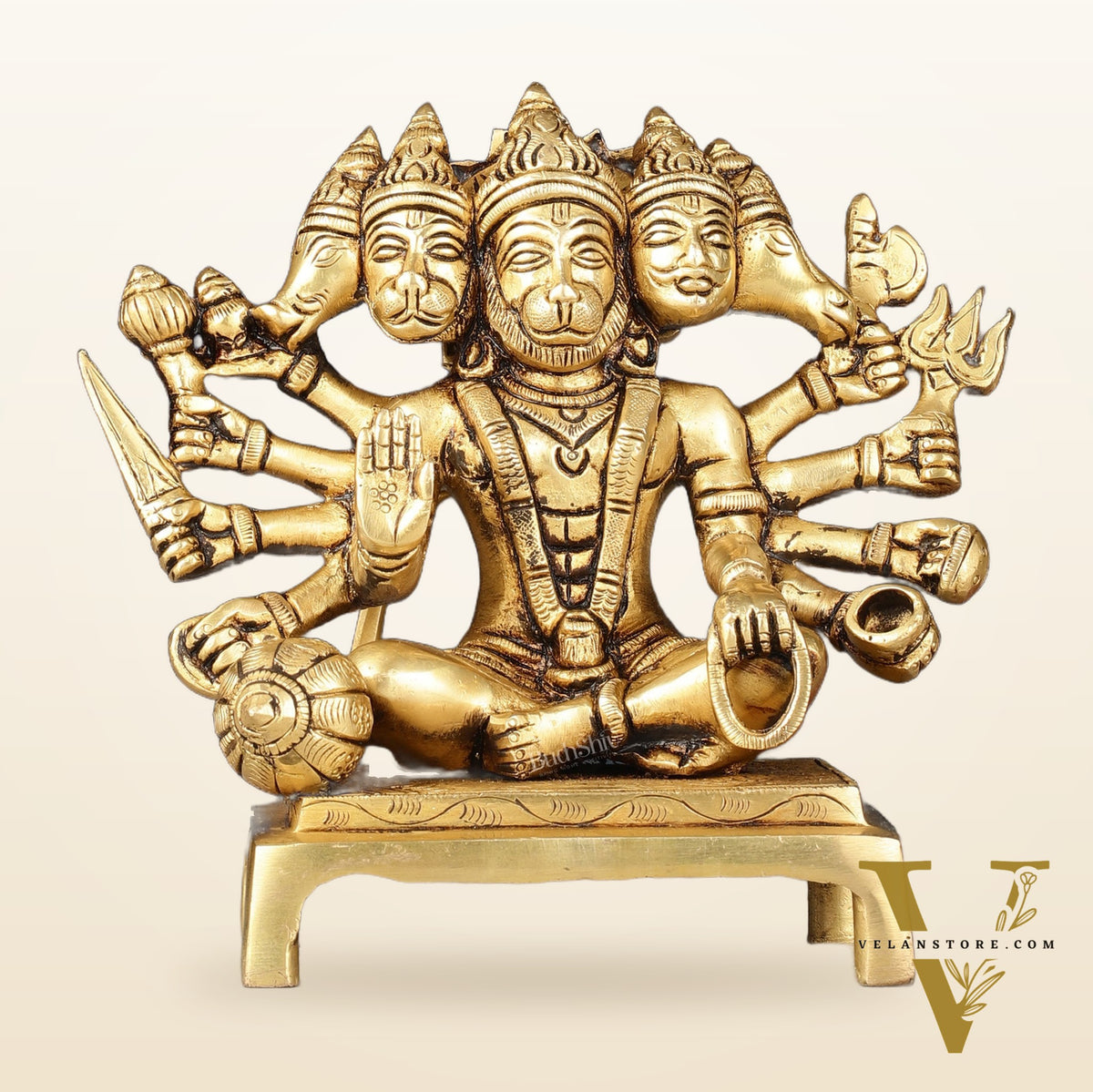 Pure Brass Panchmukhi Hanuman Idol - Superfine 6.5"