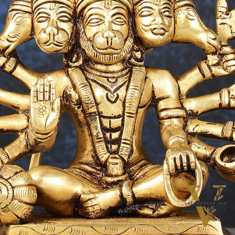 Pure Brass Panchmukhi Hanuman Idol - Superfine 6.5"