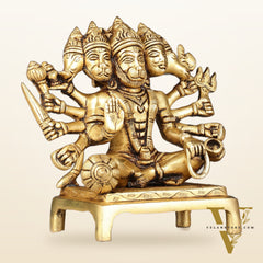 Pure Brass Panchmukhi Hanuman Idol - Superfine 6.5"