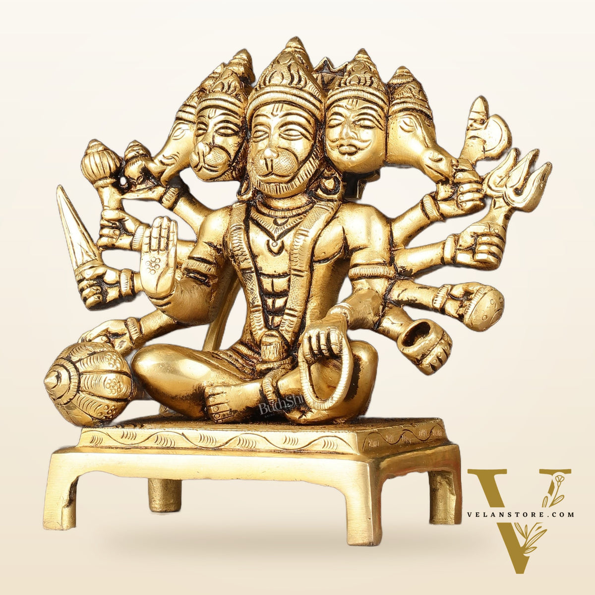 Pure Brass Panchmukhi Hanuman Idol - Superfine 6.5"