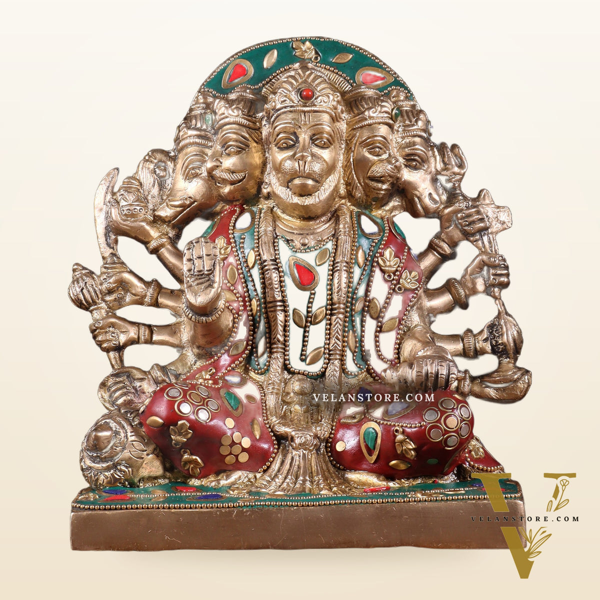 Pure Brass Panchmukhi Hanuman Statue 7.5 Inch stonework