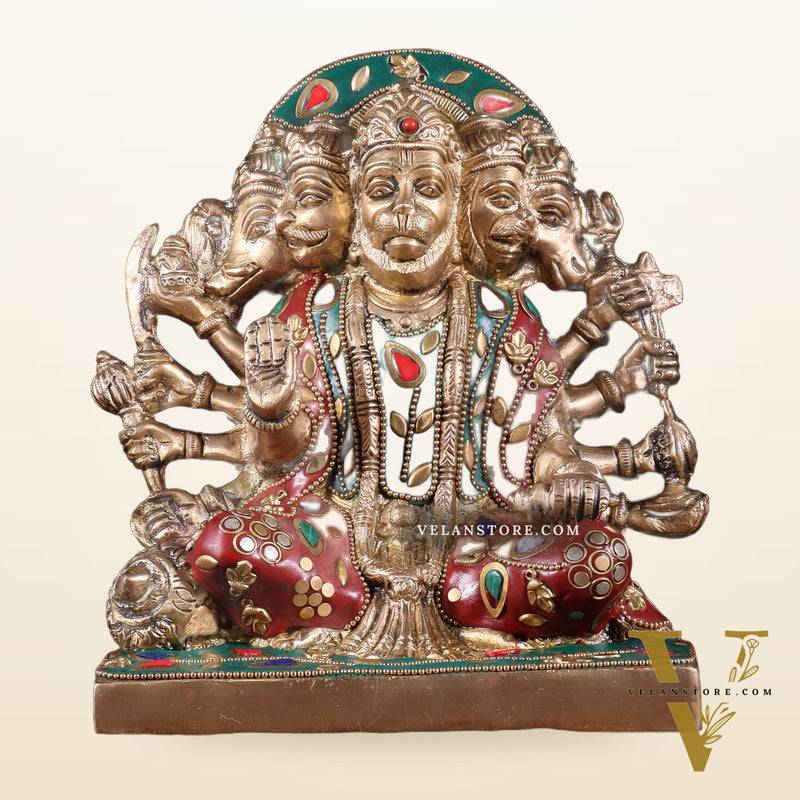 Pure Brass Panchmukhi Hanuman Statue 7.5 Inch stonework