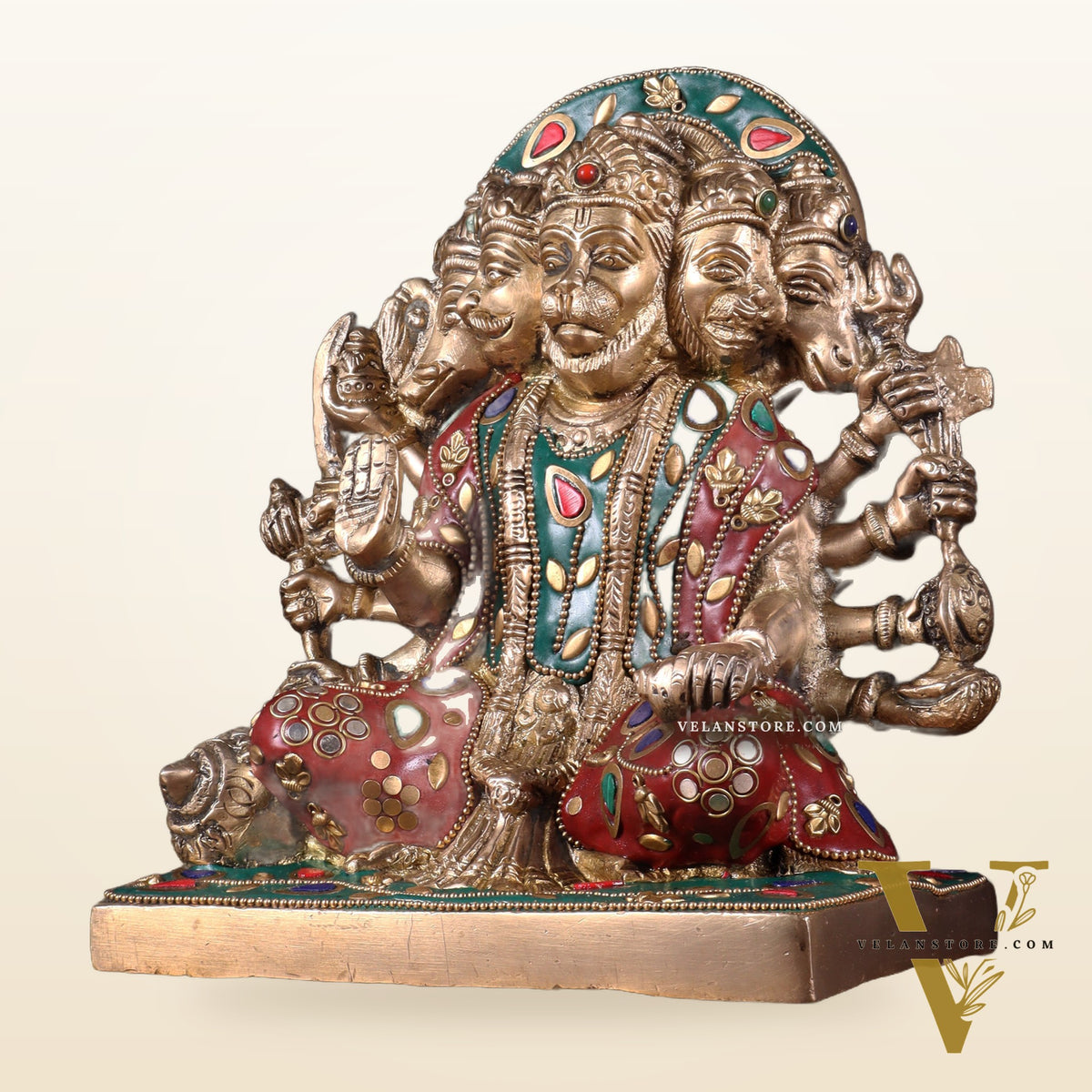 Pure Brass Panchmukhi Hanuman Statue 7.5 Inch stonework