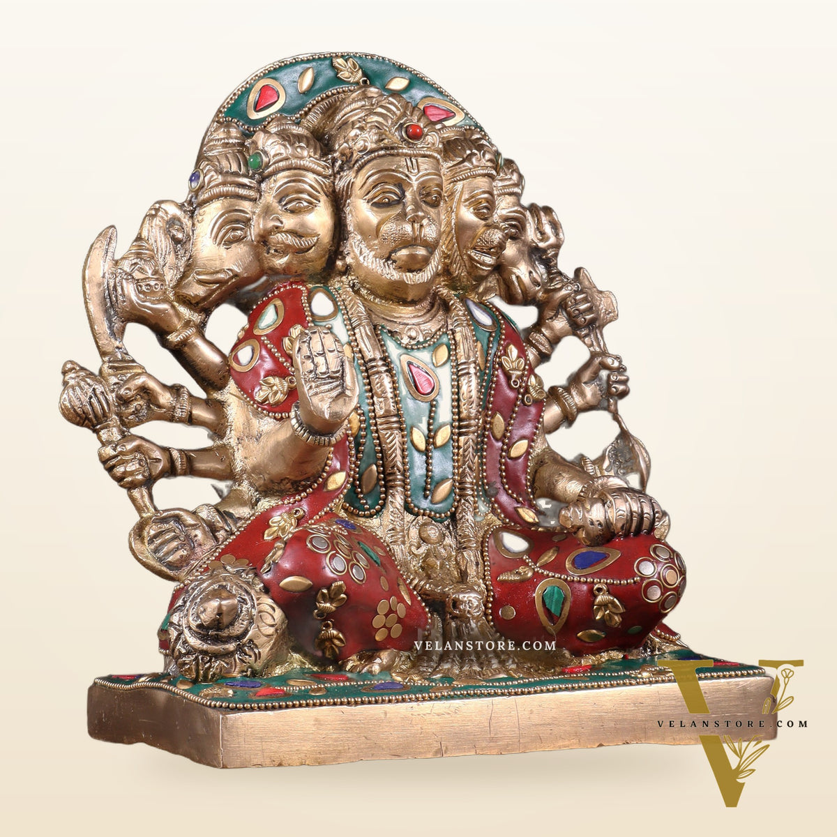 Pure Brass Panchmukhi Hanuman Statue 7.5 Inch stonework