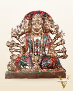 Pure Brass Panchmukhi Hanuman Statue 7.5 Inch stonework
