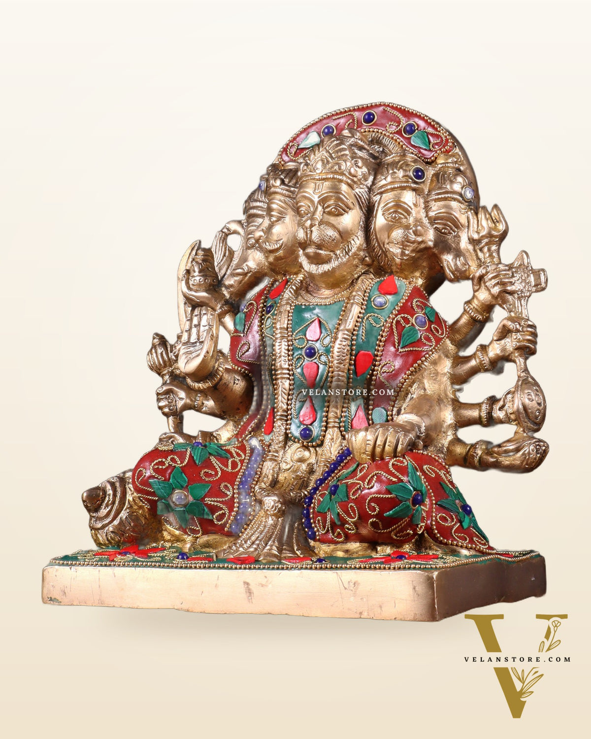 Pure Brass Panchmukhi Hanuman Statue 7.5 Inch stonework