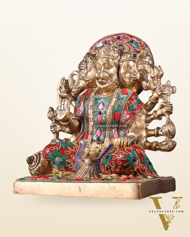 Pure Brass Panchmukhi Hanuman Statue 7.5 Inch stonework